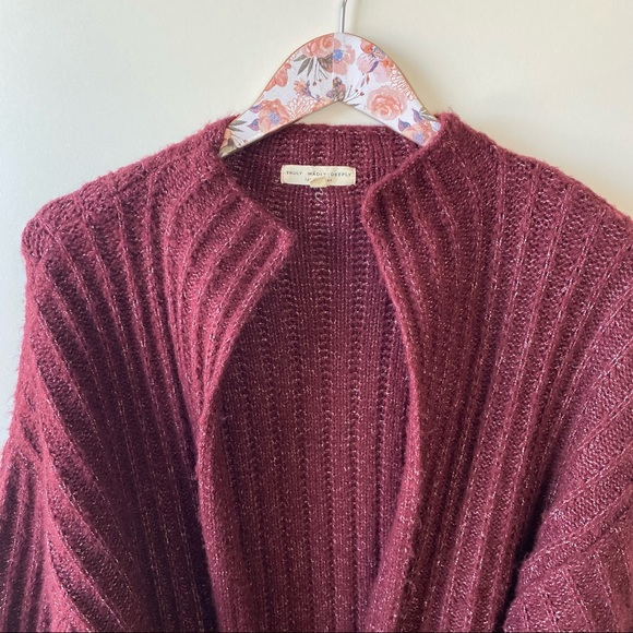 TRULY MADLY DEEPLY Ava Maroon Chunky Cardigan Small Oversized Balloon Sleeve - Picture 3 of 11